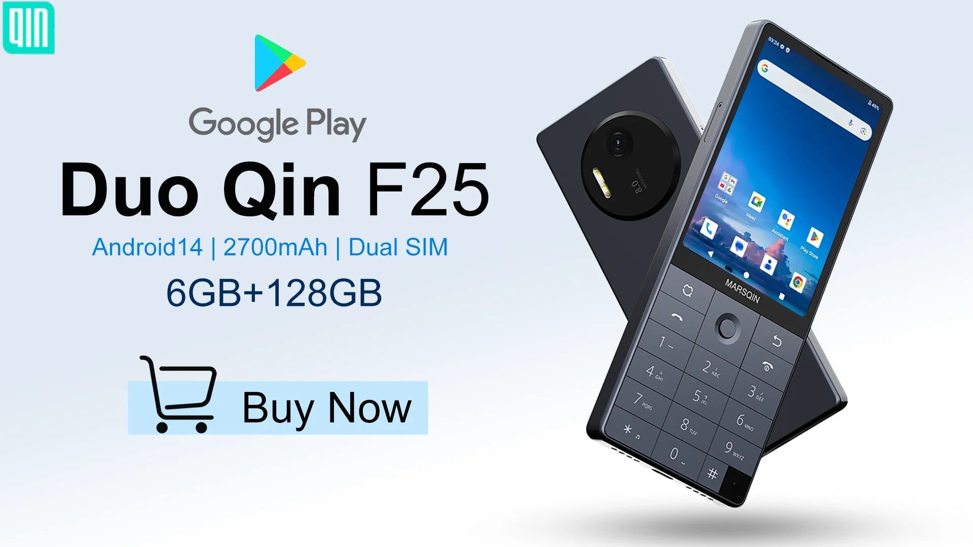 Nuevo teléfono inteligente Qin F25, Google Play, Android 14, tarjetas SIM duales, 6GB + 128GB, 2700mAh, WIFI Bluetooth, pantalla táctil de 3,54 pulgadas, MTK8786