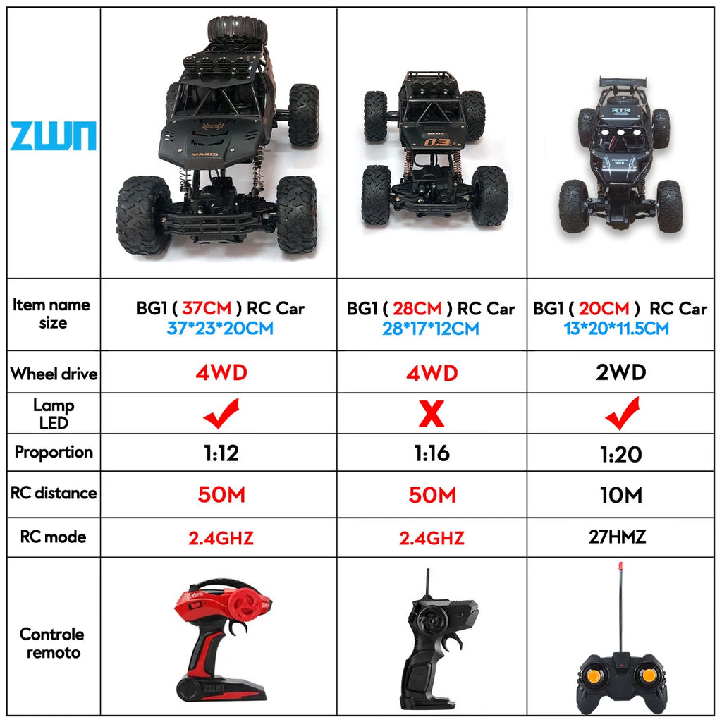 Coche RC 4WD 1:12 y 1:16 Rock Crawler Todoterreno con LED