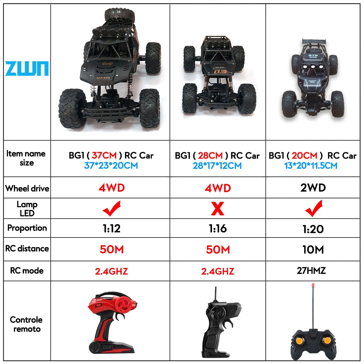 Coche RC 4WD 1:12 y 1:16 Rock Crawler Todoterreno con LED