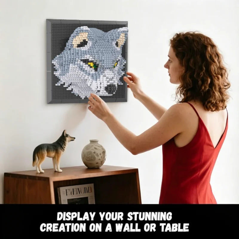 Mural de Lobo 3D Bloques de Construcción Decoración Hogar