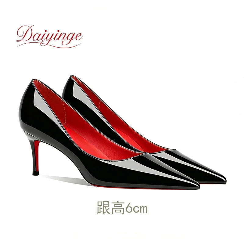 Zapatos de Tacon de Aguja con Suela Roja para Mujer, Punta Fina