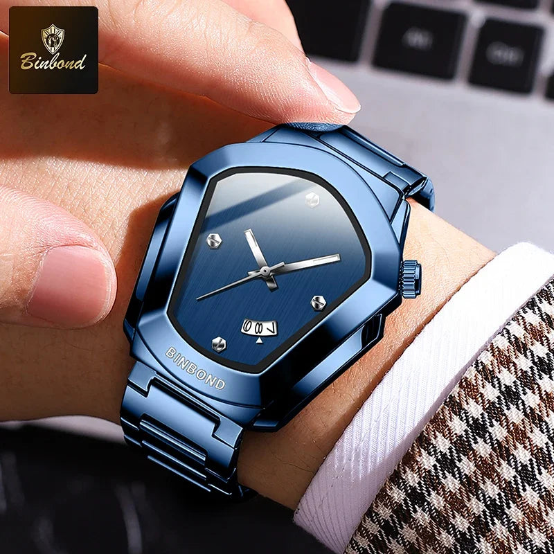 Reloj de Cuarzo BINBOND para Hombre, Lujo, Acero Inoxidable, Calendario