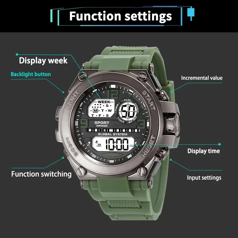 Reloj deportivo resistente al agua para hombres y estudiantes, reloj despertador luminoso multifunción, reloj Digital LED para hombre, reloj de pulsera electrónico deportivo