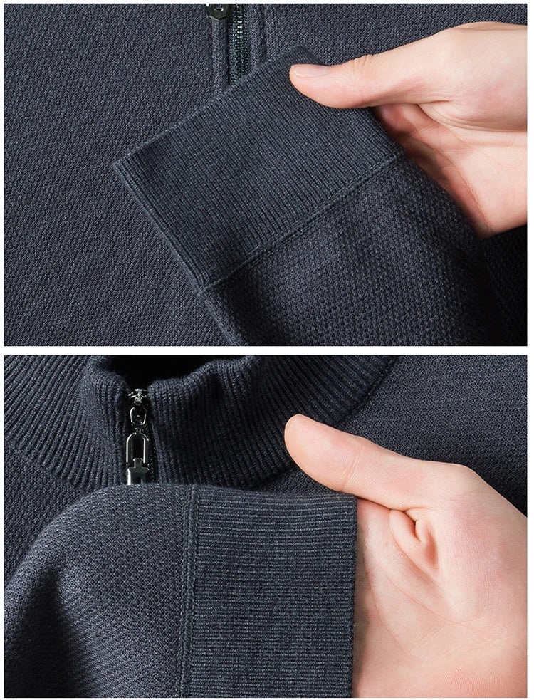 Suéter grueso de terciopelo de alta calidad, jersey con media cremallera para hombre, nueva camiseta cálida holgada informal, prendas de punto