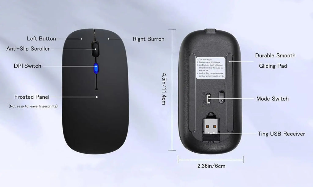 Ratón inalámbrico Bluetooth 2,4 GHz modos duales RGB recargable silencioso ratón inalámbrico delgado Compatible con PC iPad portátil PC ordenador