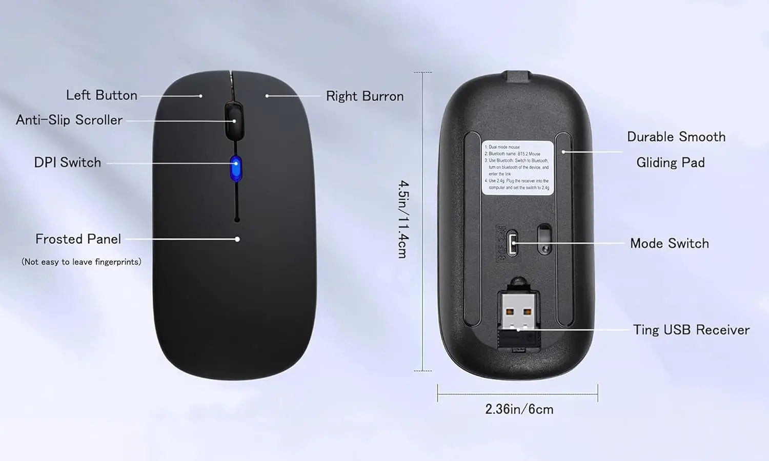 Ratón inalámbrico Bluetooth 2,4 GHz modos duales RGB recargable silencioso ratón inalámbrico delgado Compatible con PC iPad portátil PC ordenador