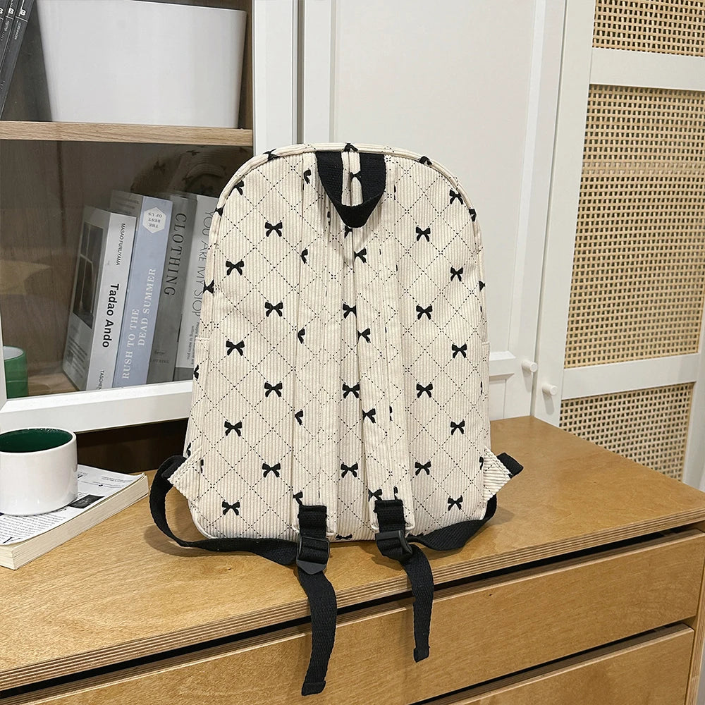 Mochila de Ocio, Mochila de Pana con Lazo para Primavera y Verano, Mochila de Gran Capacidad Estilo Universitario, Mochila para Viajar al Trabajo