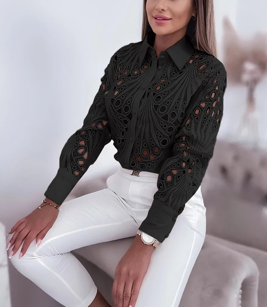 Blusa Ahuecada de Manga Larga con Botones para Mujer