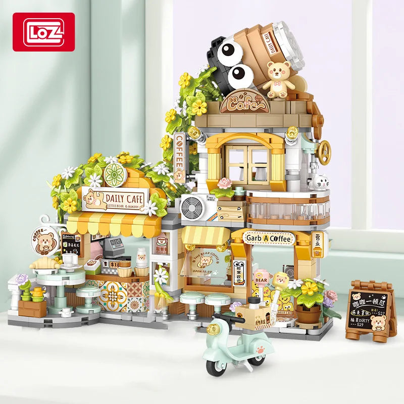 LOZ - Juego de Bloques de Construcción de la Serie Escena Urbana Plegable, Casa de Té Panda, Cafetería, Adorno de Escritorio, Regalo de Cumpleaños para Adultos