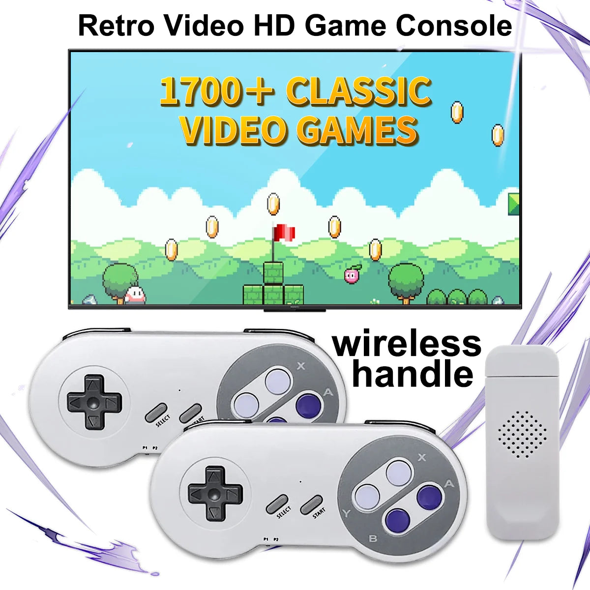 Consola de Videojuegos Retro HD SF900 con Más de 5000 Juegos Integrados, Mando de Juego para TV con 2 Controles Inalámbricos, Juego Clásico SNES