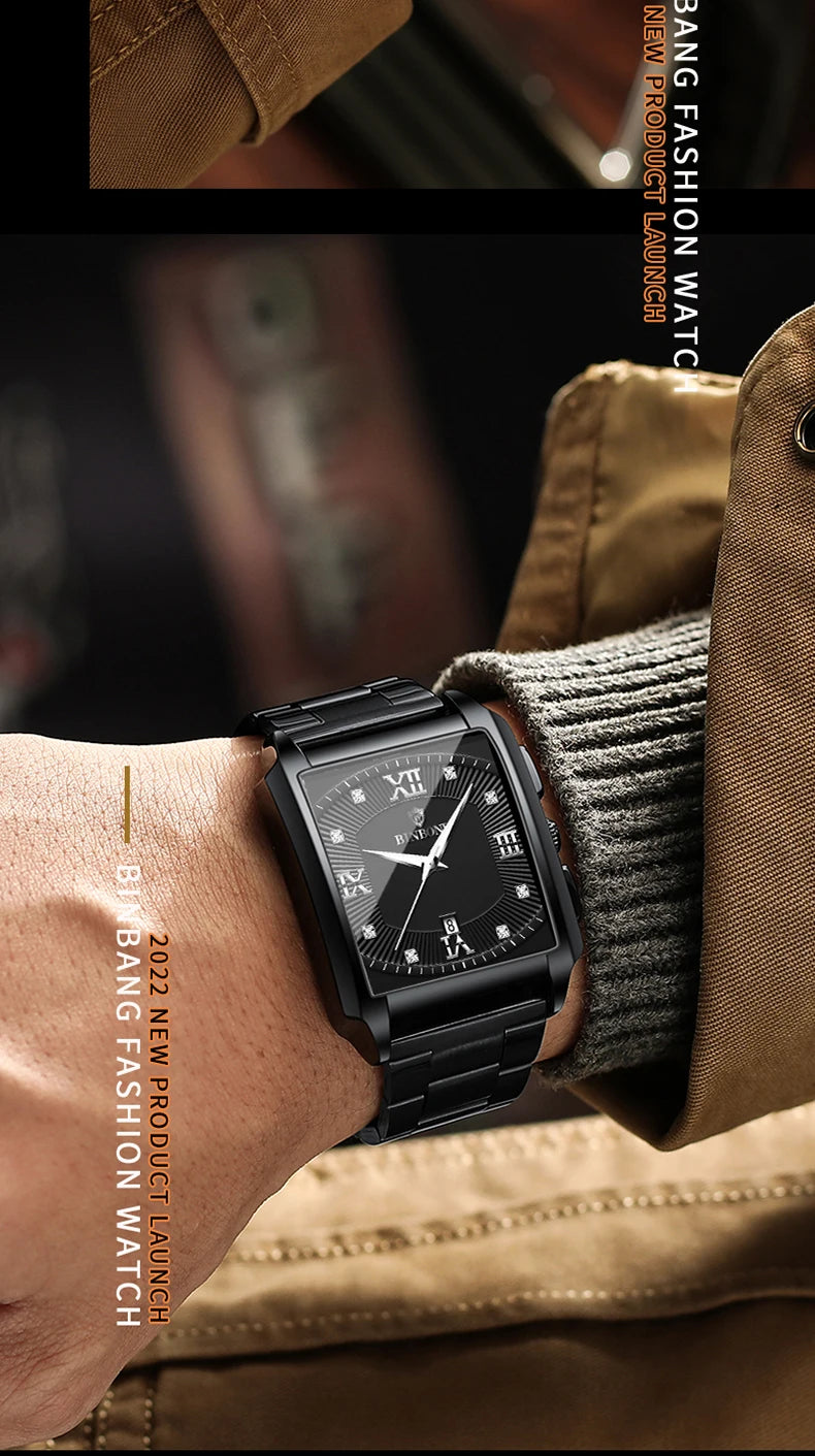 Reloj de Cuarzo Analógico de Lujo BINBOND para Hombre Esfera Cuadrada