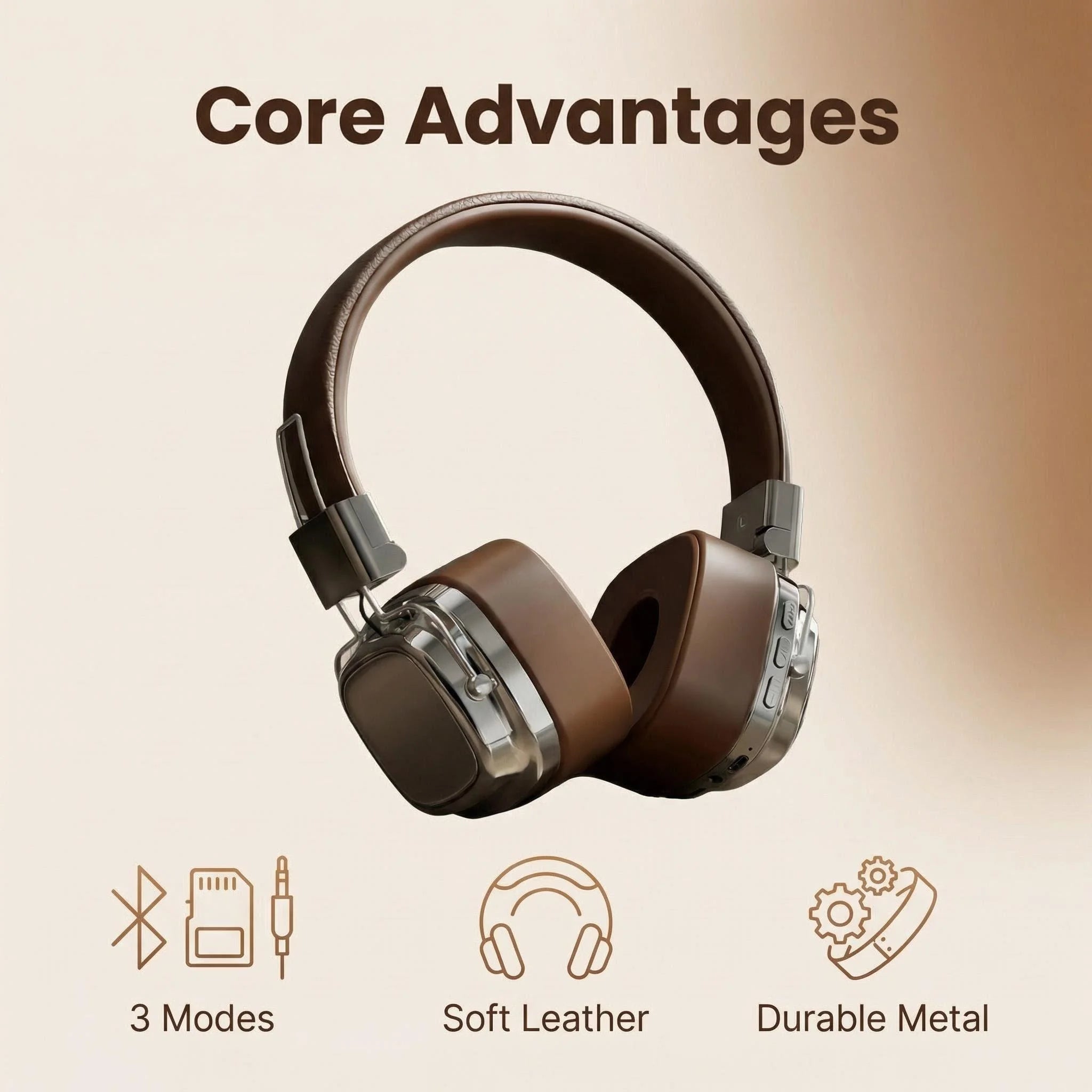 Auriculares Retro de Cuero Bluetooth 5.3 Plegables