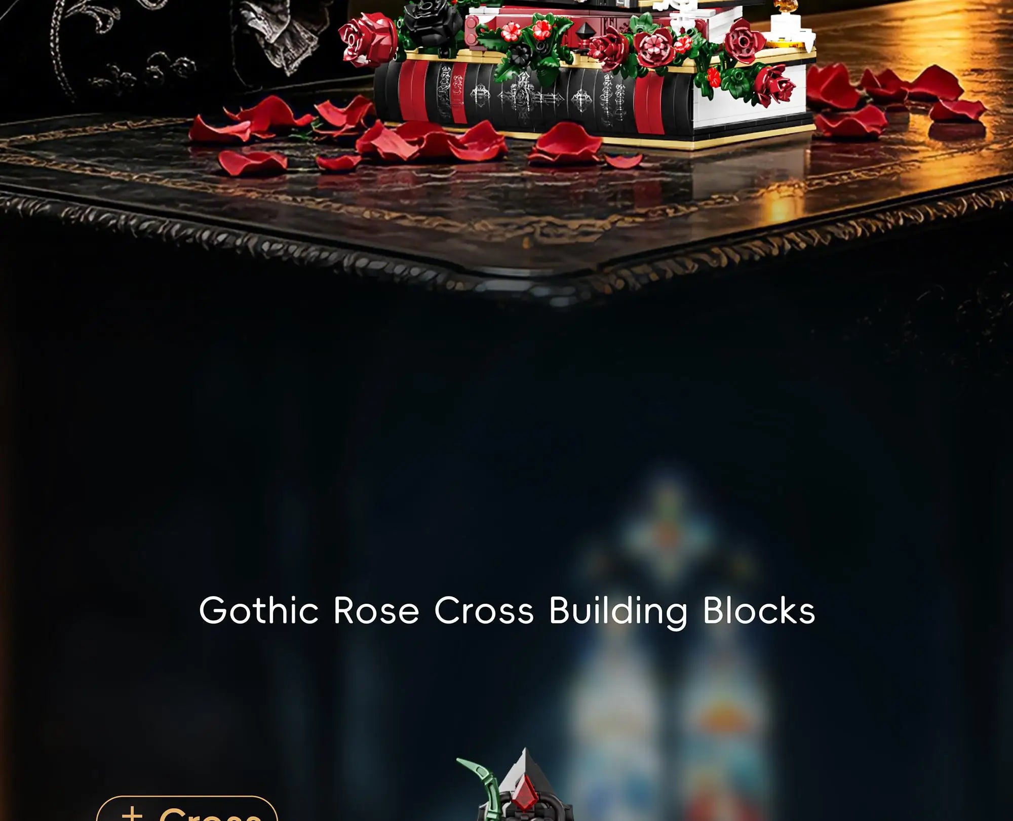 K70005 Juguetes de ensamblaje modelo Gothic Rose Cross, juguetes de bloques de construcción MOC, adorno de escritorio, juguetes educativos, regalo de cumpleaños para adultos