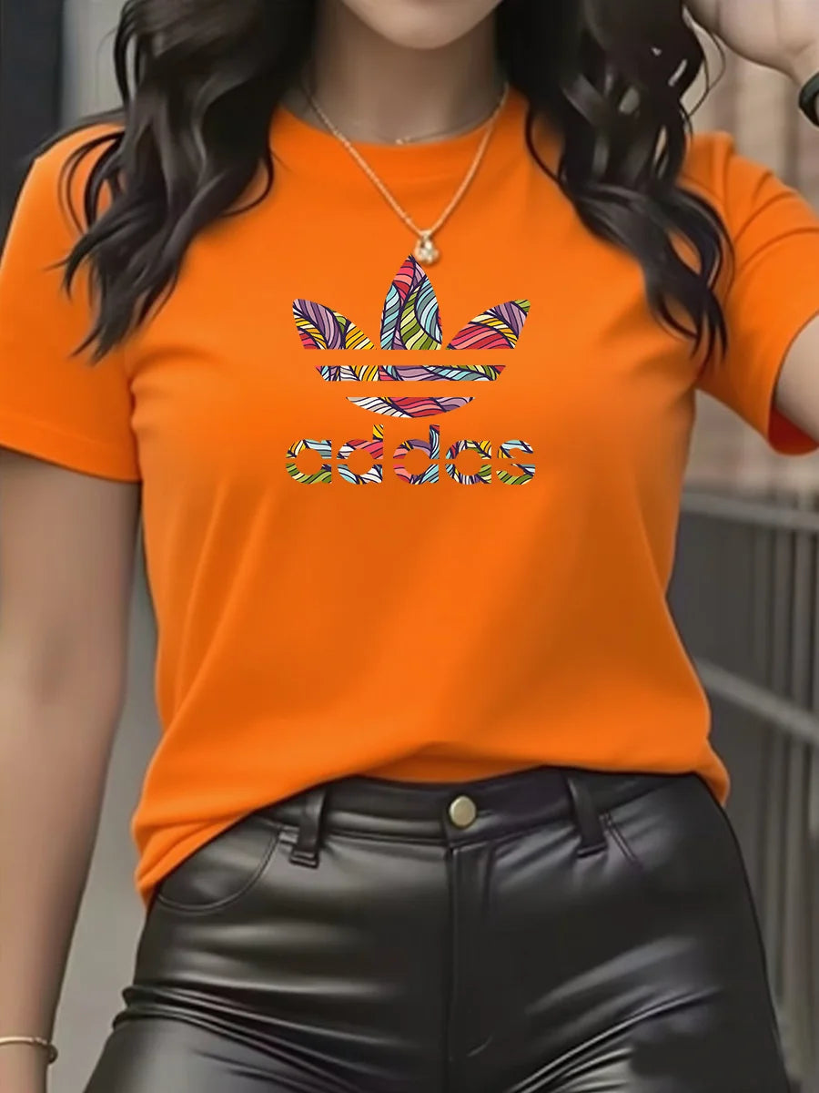 Camiseta de Algodón Ajustada de Manga Corta con Cuello Redondo