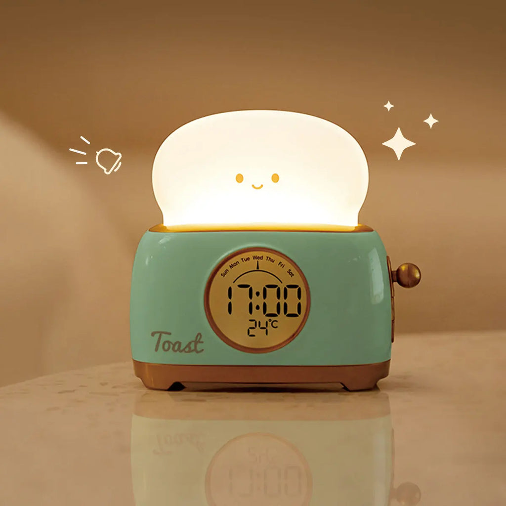 Reloj despertador con luz nocturna para tostadora, reloj despertador para niños, reloj luminoso para mesita de noche, lámpara de noche para dormitorio, decoración, regalo para niños
