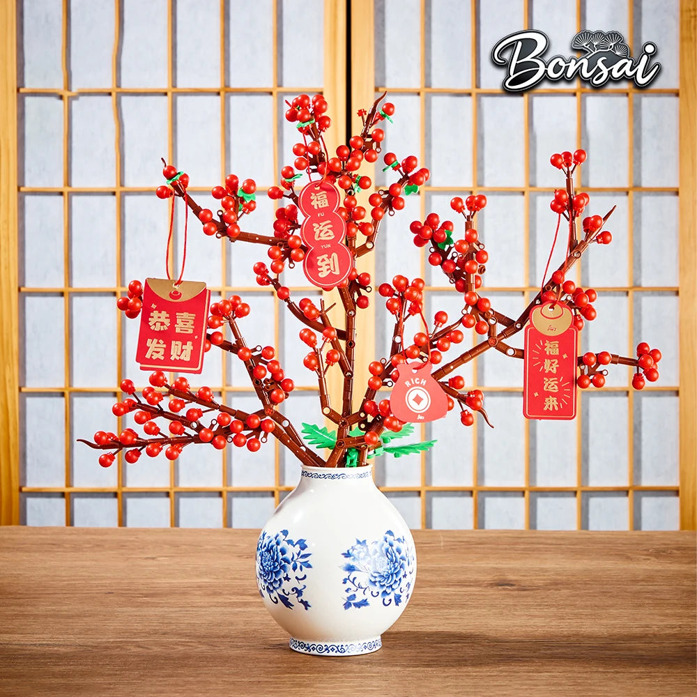 Bloques de Construcción 2 en 1 de Flor de Ciruelo 3040, Modelo MOC DIY, Ramo Decorativo para Escritorio, Regalo Coleccionable para Adultos, Cumpleaños, Festividades