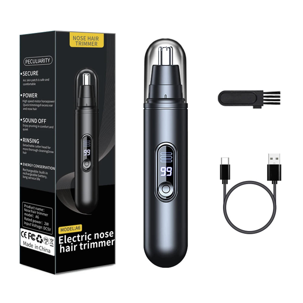 Recortador eléctrico de vello nasal recargable para nariz, cejas y orejas