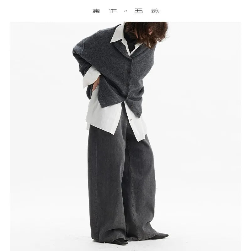 Jeans Americanos Retro de Cintura Alta para Mujer, Pierna Ancha con Acabado Desgastado