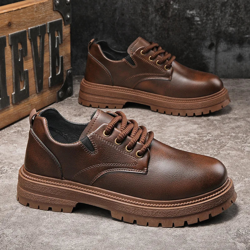 Alta calidad, zapatos informales de cuero para negocios, cómodos zapatos italianos de fondo grueso para hombre, zapatos Oxford antideslizantes para exteriores