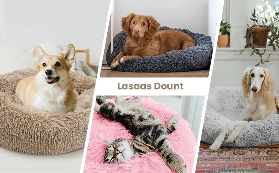 Cama Redonda de Felpa para Mascotas - Perros y Gatos