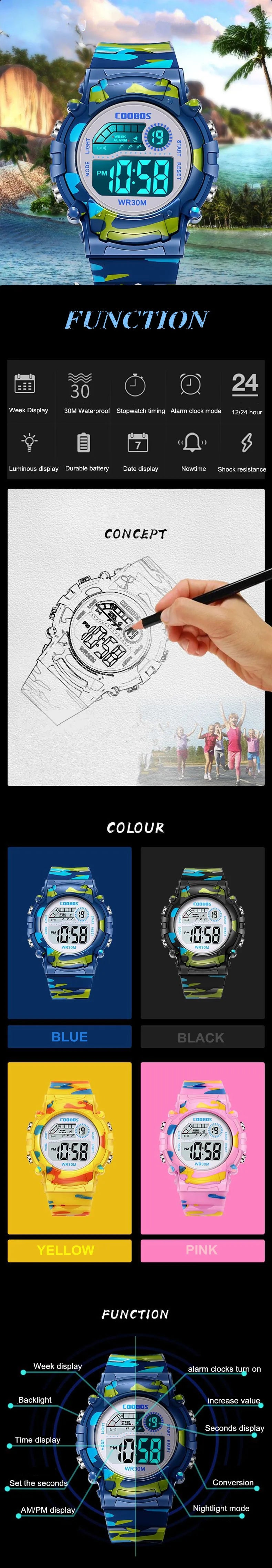 Nuevo reloj militar para niño, niño, niña, deporte, relojes digitales para niños, alarma, fecha, relojes luminosos impermeables, reloj electrónico para estudiantes