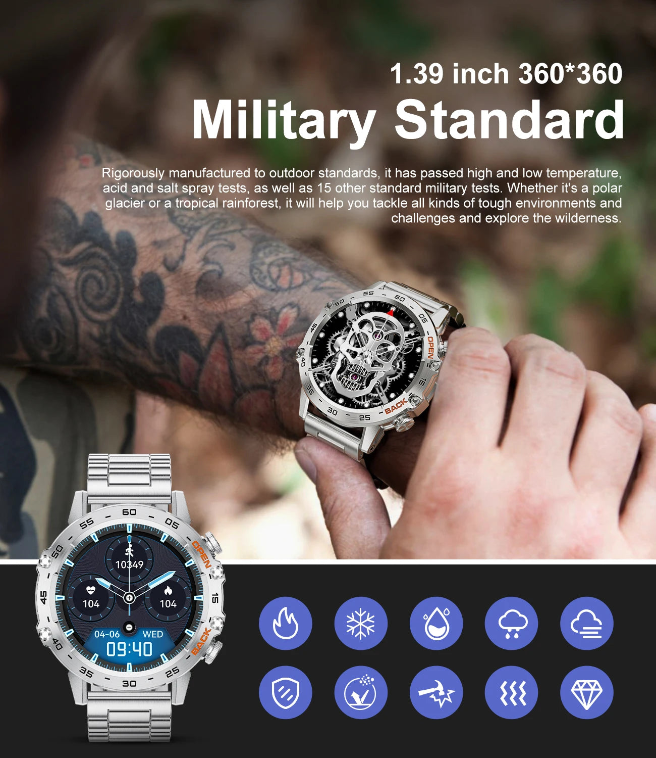 LIGE Reloj Inteligente Ritmo Cardíaco Bluetooth