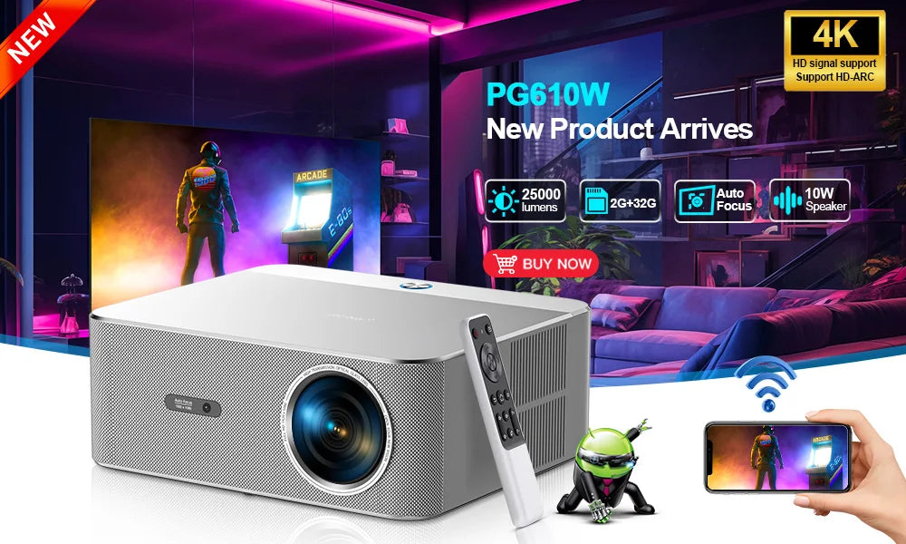 PROGAGA PG310 Mini proyector portátil 4K 1080P 720P Android 300Ansi BT5.4 Proyector PG310 Smart Home Theater proyector de vídeo al aire libre