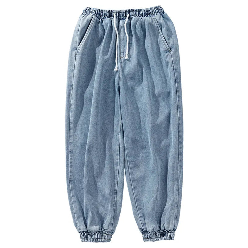 Pantalones Vaqueros Jogger Holgados para Hombre, Negro y Azul, Talla Grande