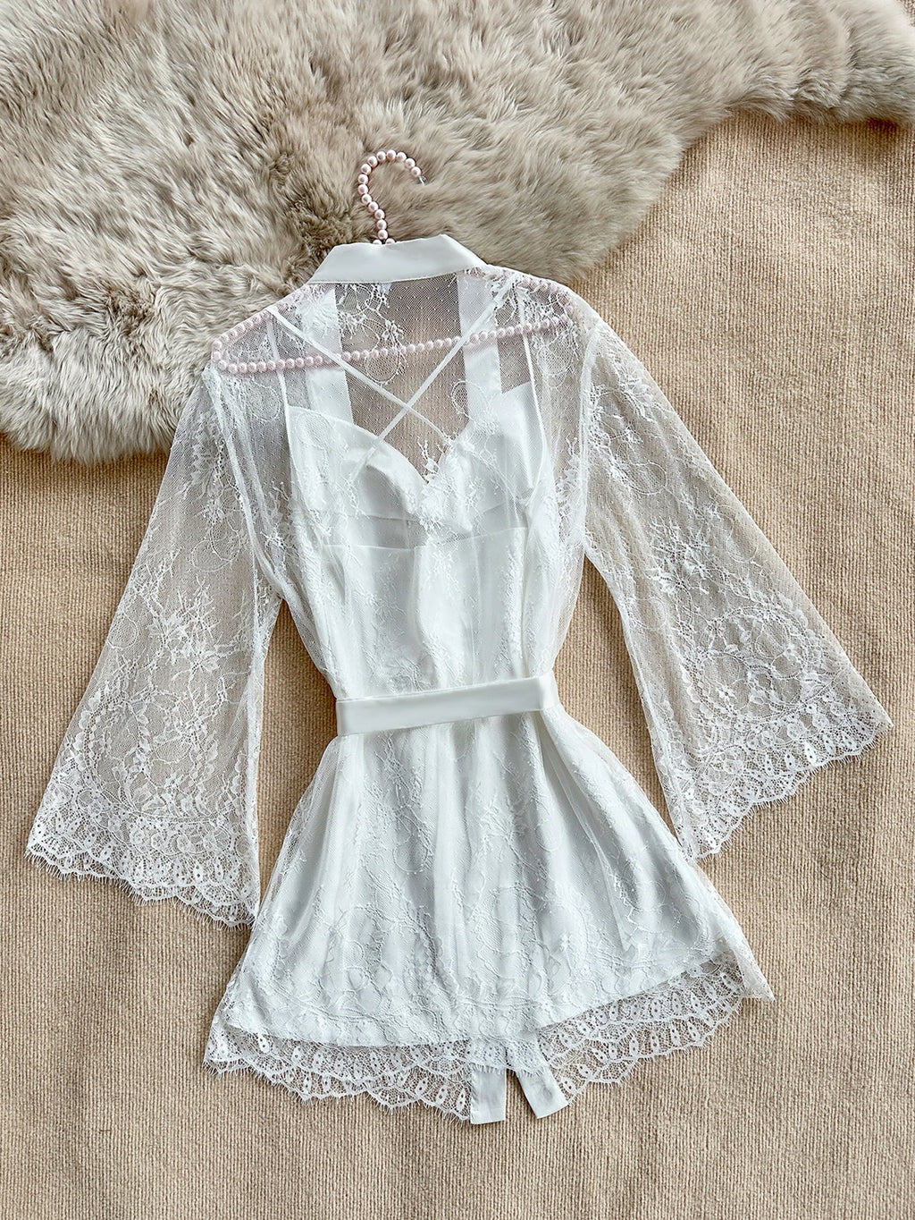 Conjunto de Camisón y Bata de Encaje para Mujer — Ropa de Dormir Sexy