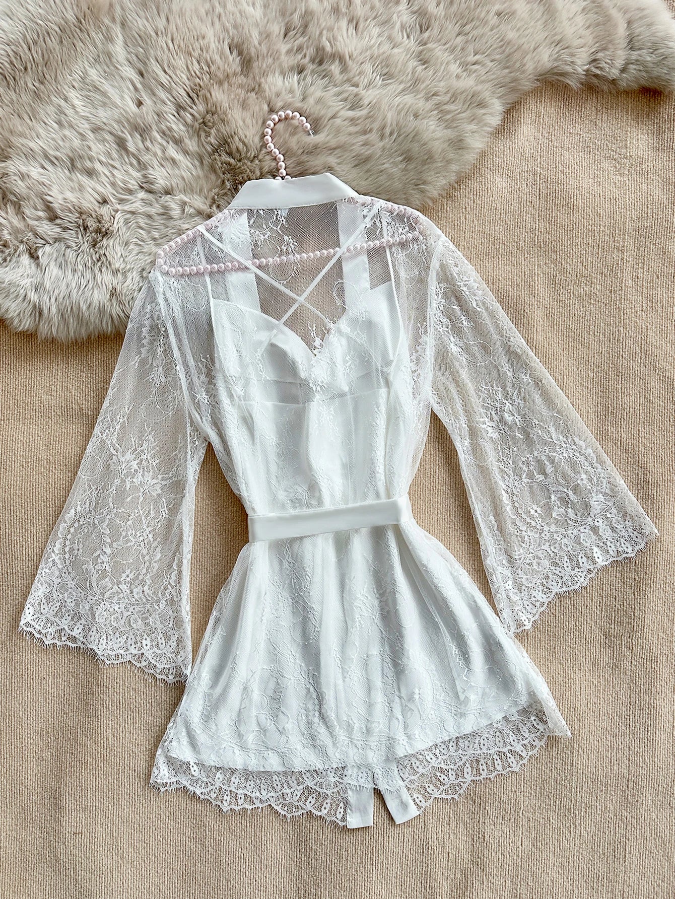 Conjunto de Camisón y Bata de Encaje para Mujer — Ropa de Dormir Sexy