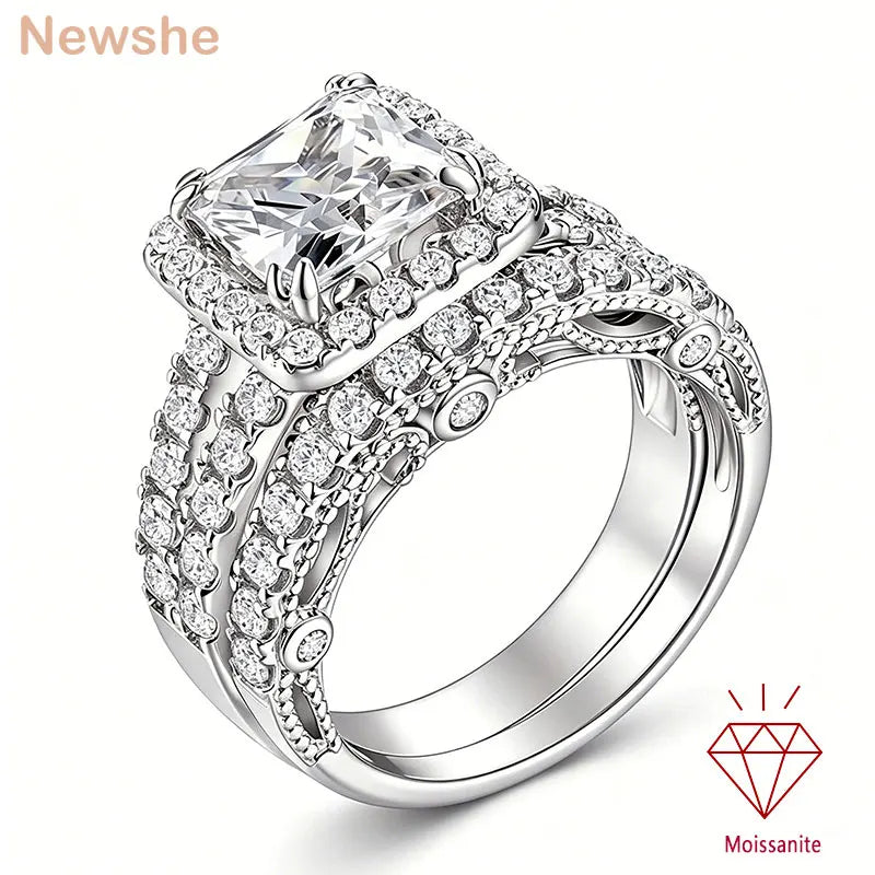 Conjunto de anillos de boda con moissanita certificada y chapado en oro