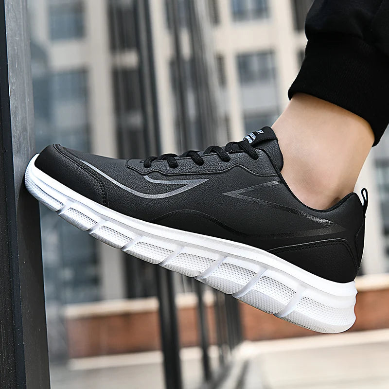 YRZL, zapatillas para correr negras, zapatillas deportivas impermeables de cuero, zapatillas deportivas resistentes al desgaste para hombres, zapatos deportivos para caminar, zapatos cómodos para hombres