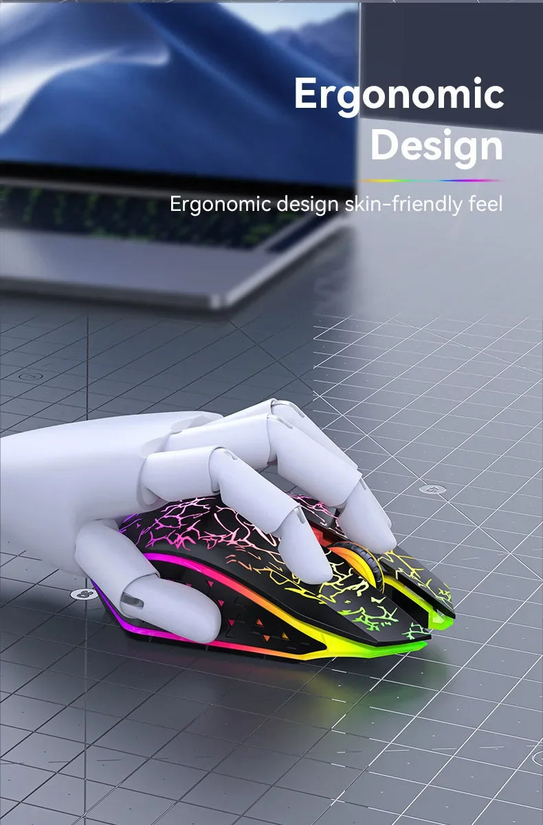 Ratón inalámbrico Bluetooth 5,2, ratón RGB para juegos, ratón silencioso, ratón recargable de 800-1200-1600 DPI, ratón para PC, portátil, Macbook