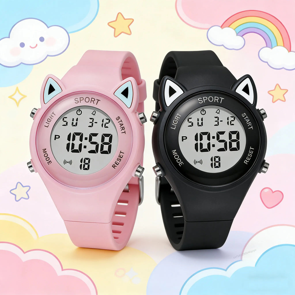 Nuevo reloj 3D con orejas de gato para niños, relojes electrónicos deportivos para niñas y niños, reloj de pulsera Digital LED luminoso resistente al agua para estudiantes, regalos