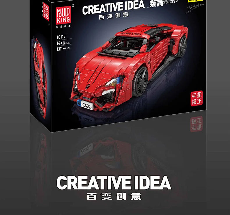 Con caja Original, coches de juguete técnicos, coche de carreras deportivo Lykan rojo, conjunto de bloques de construcción, juego de ladrillos para coche, regalo de Navidad para niños