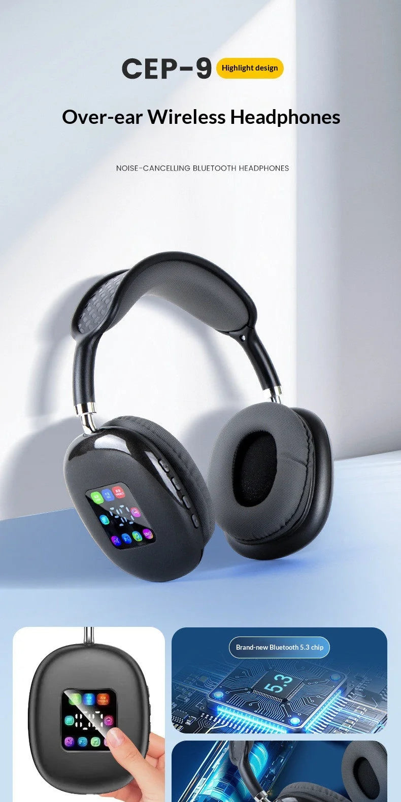 CEP-9 Auriculares Bluetooth 5.3 Pantalla LED Color