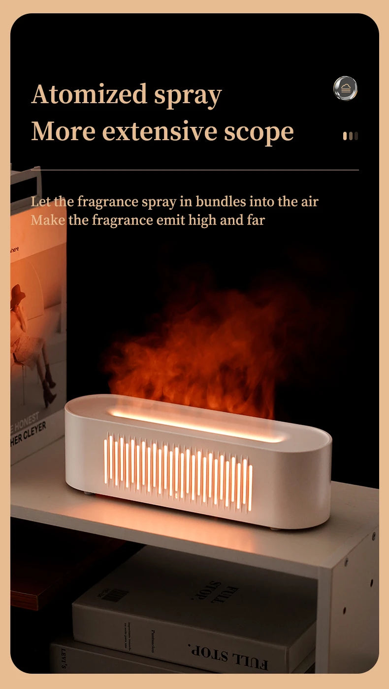 Humidificador de aromaterapia con llama, atmósfera colorida, luz nocturna, humidificación silenciosa, diseño de ventilación de fondo suave