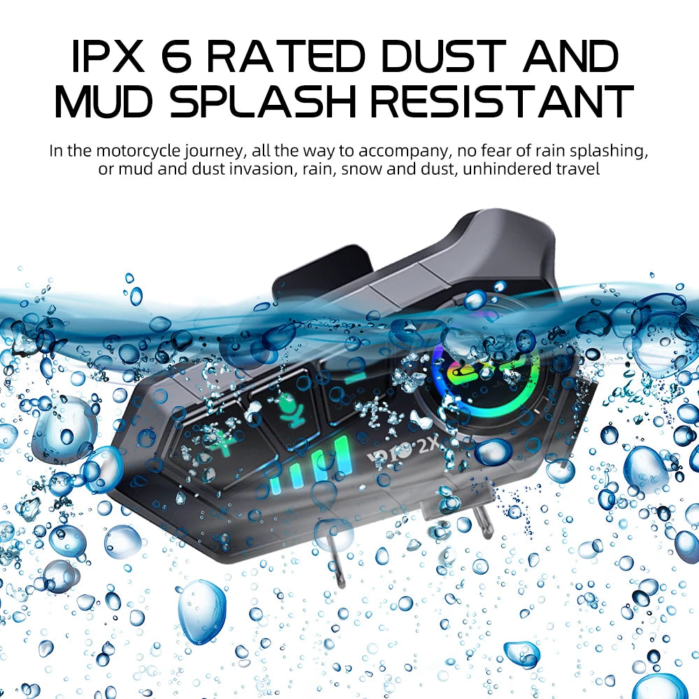 Kebidumei YP10 2X inalámbrico Bluetooth 5,3 motocicleta casco intercomunicador auriculares impermeable 300 m Intercomunicador altavoz auricular