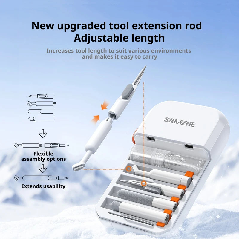 SAMZHE 14 en 1 Kit de herramientas de limpieza multifuncional Kit de cepillo de limpieza de teclado Bolígrafo de limpieza de auriculares para auriculares de teléfono Kit de limpieza profunda de teclado para puertos de