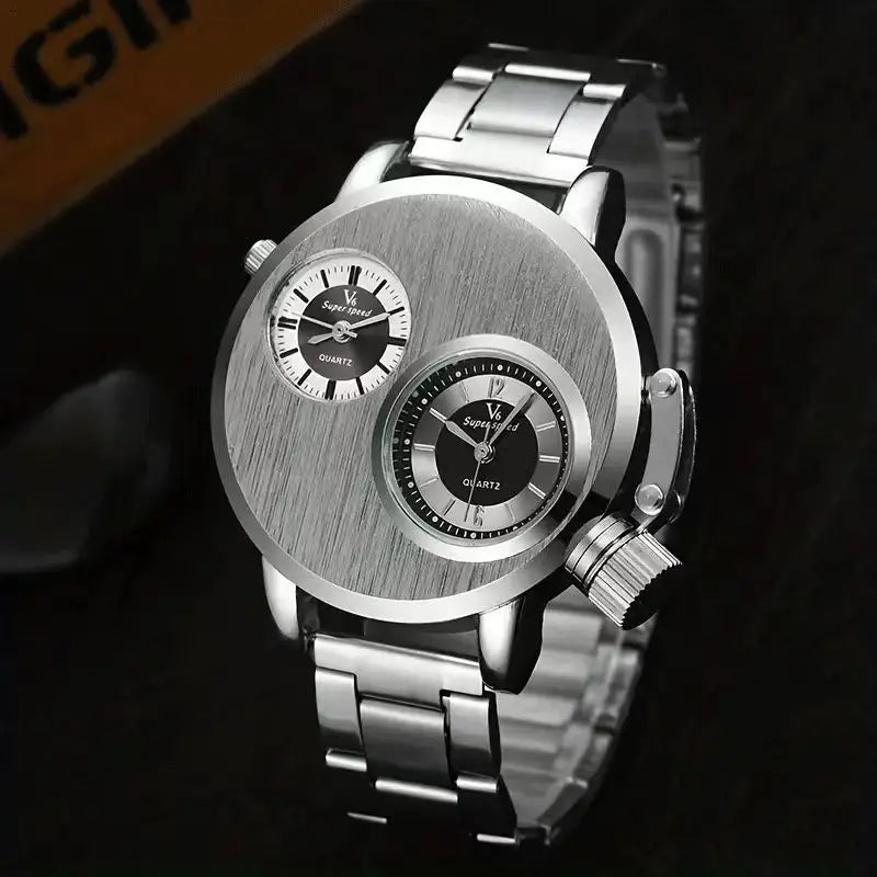 Reloj de Cuarzo Punk Doble Esfera Acero Inoxidable