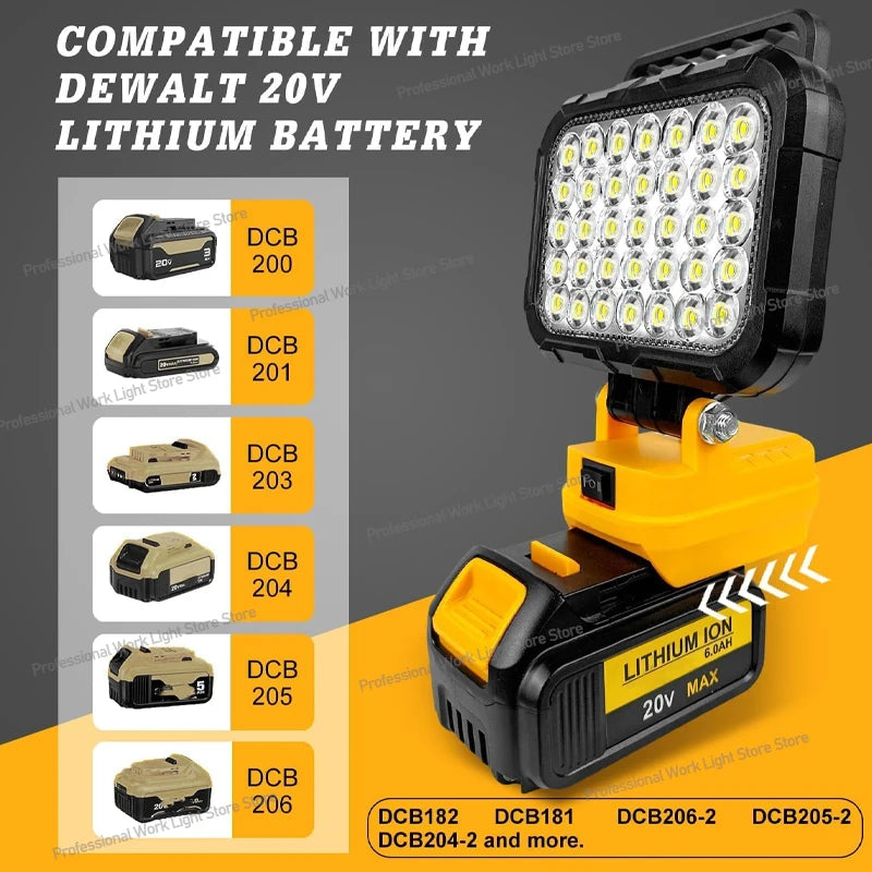 Lámpara de Trabajo LED 60W para Batería DeWalt 20V con carga USB