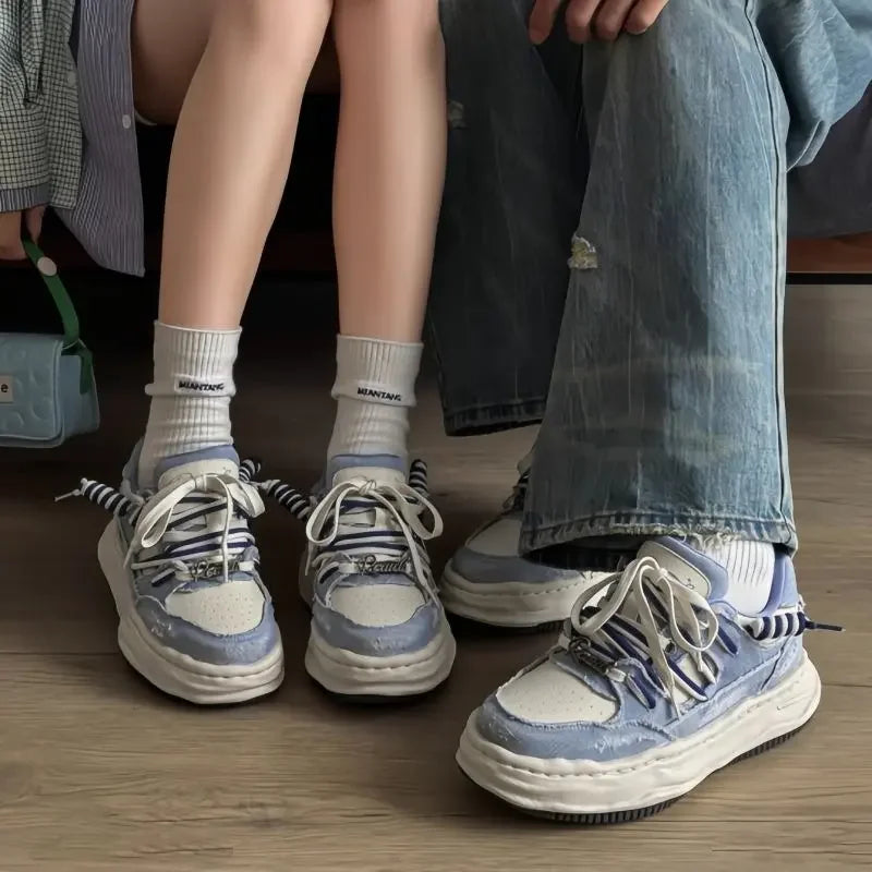 Zapatillas de skate de mezclilla retro para hombre con plataforma