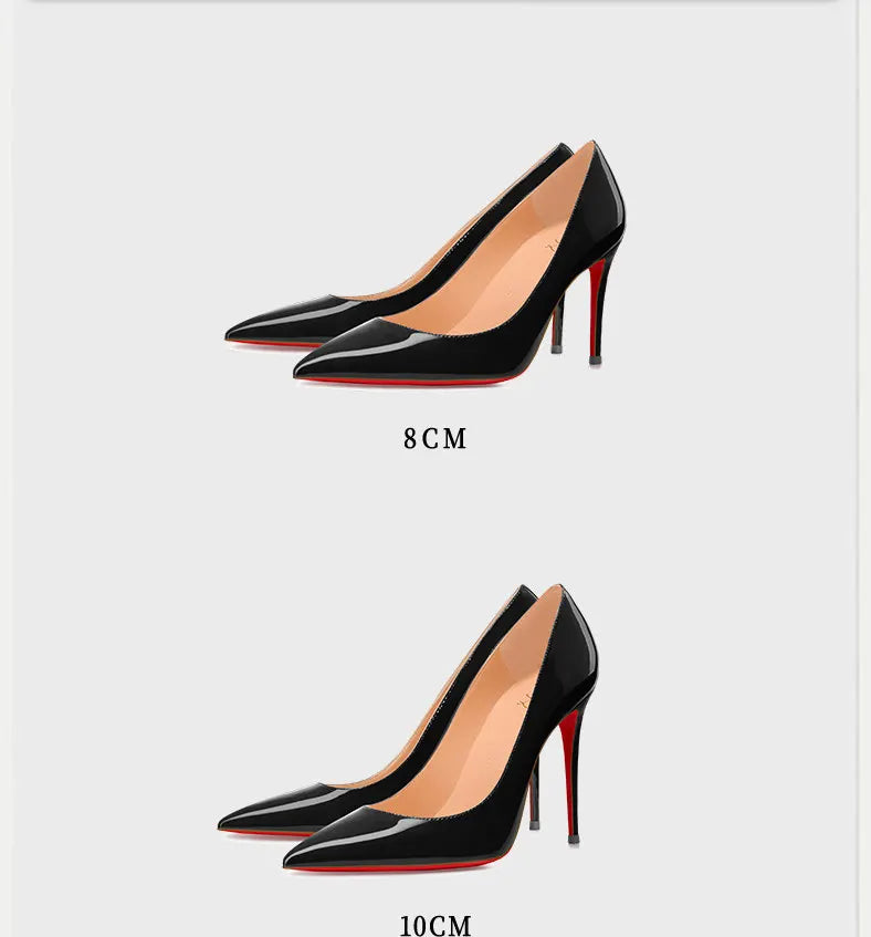 Stilettos de Mujer Charol Suela Roja Punta Fina Tacón Alto