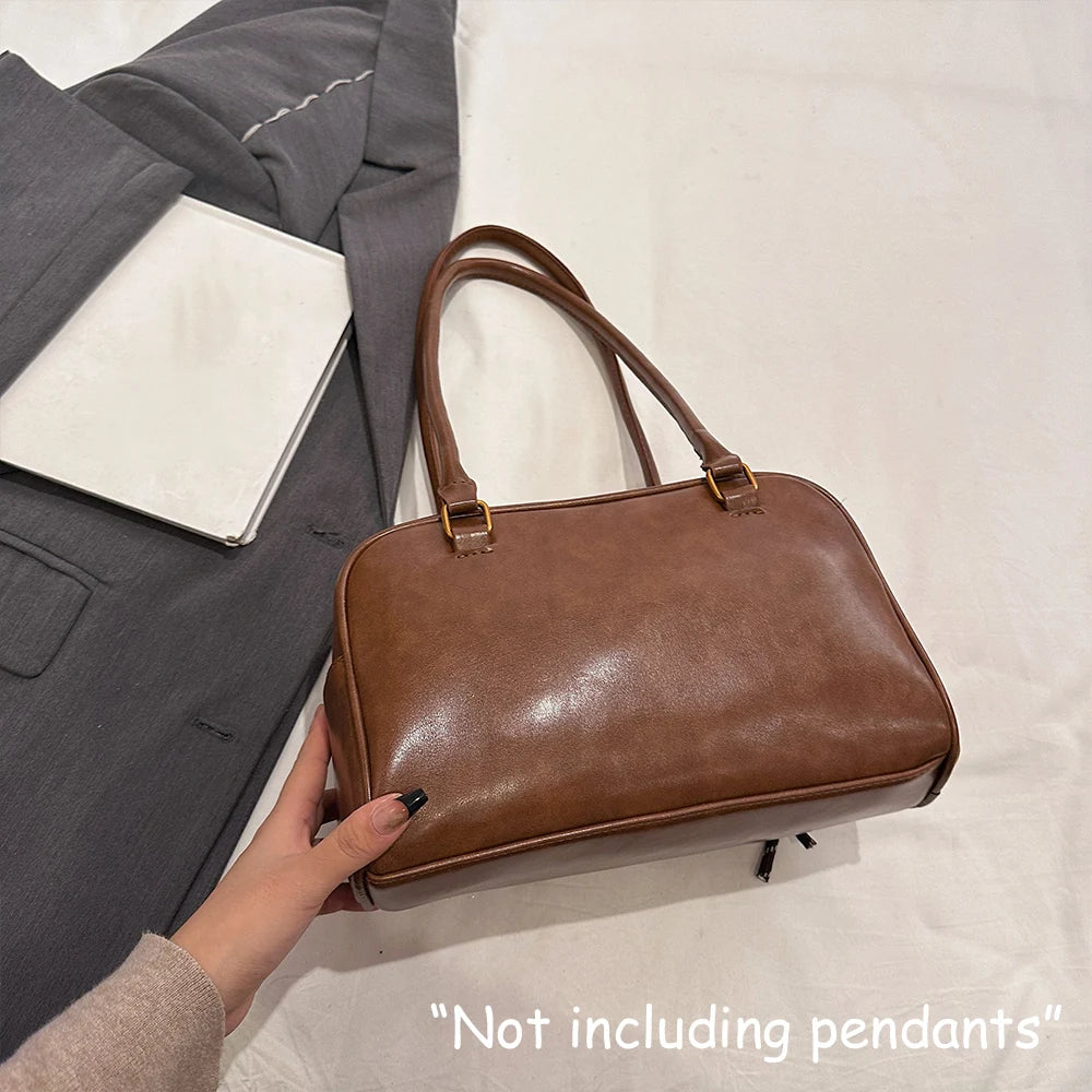 Bolso de Hombro de Cuero PU de Color Sólido Retro para Mujer con Múltiples Bolsillos, Gran Capacidad, Bolso de Mano Elegante y Moderno