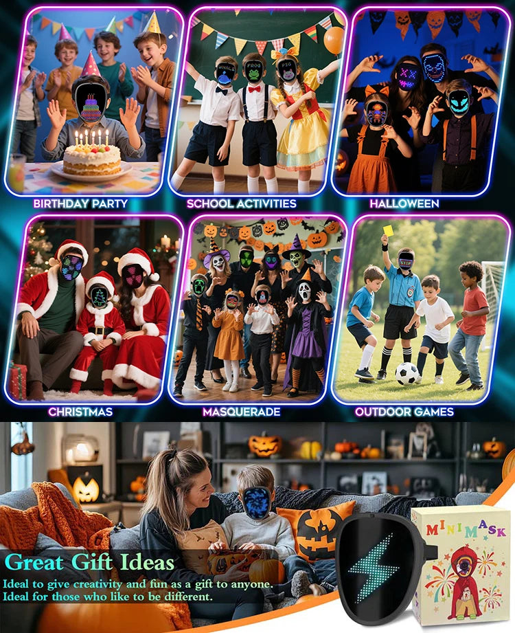 Máscara LED para niños con detección de gestos, máscara iluminada para niños para Halloween, Navidad, disfraz, fiesta de cumpleaños