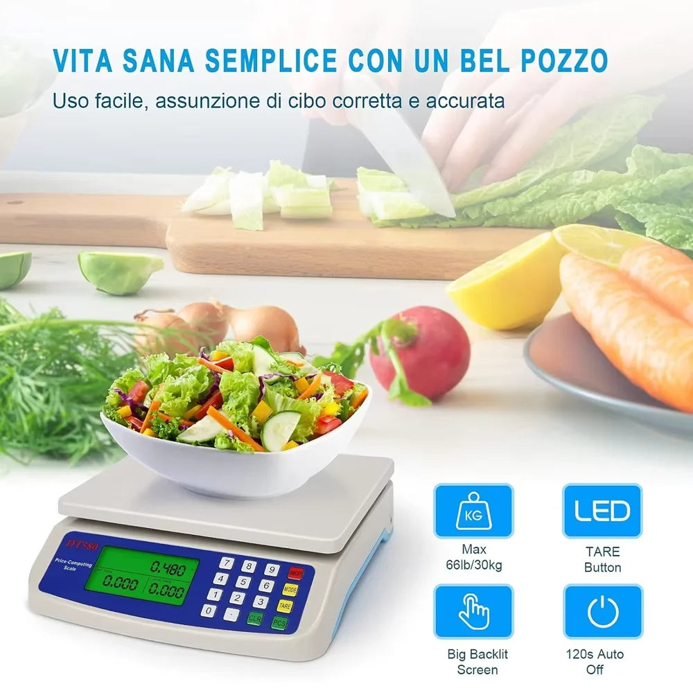 Báscula Digital de Cocina 30KG Alta Precisión Pantalla LCD
