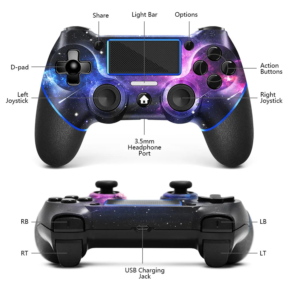 AceGamer Gamepad inalámbrico para controlador PS4, con cable USB C/dobles motores/giroscopio de 6 ejes/conector de audio de 3,5 mm/función de panel táctil