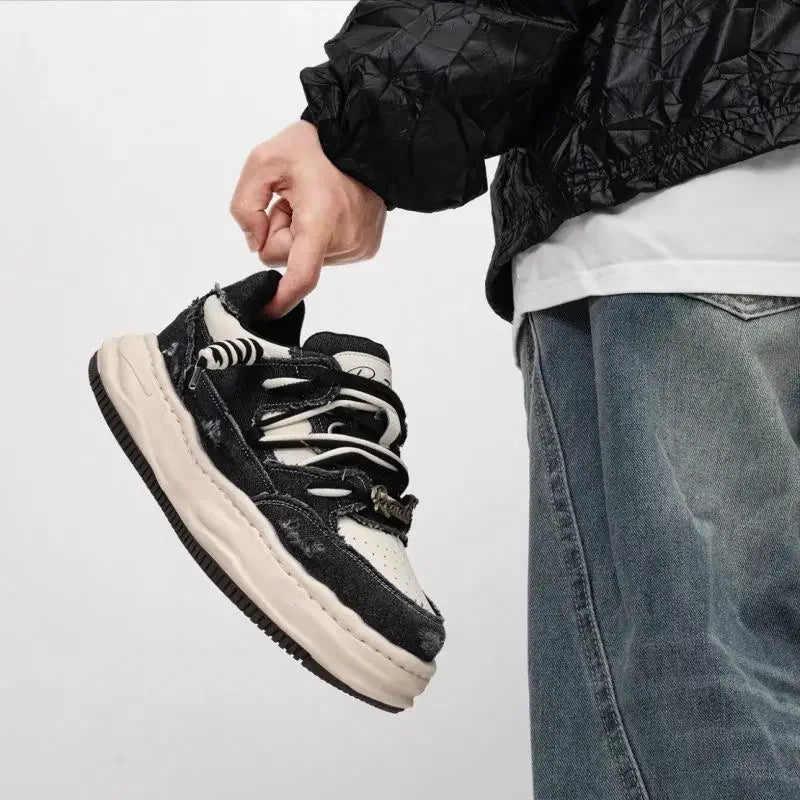 Zapatillas de skate de mezclilla retro para hombre con plataforma
