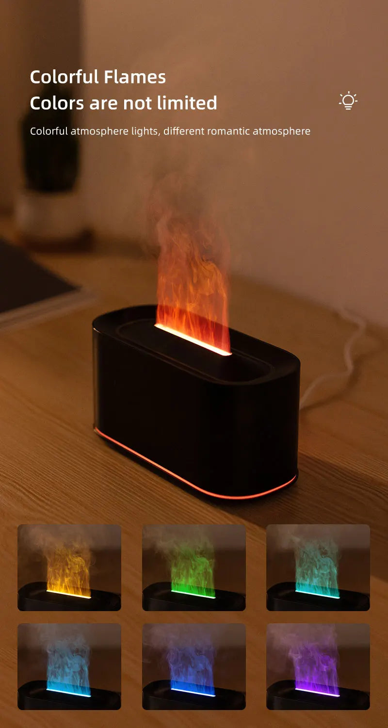 Máquina de aromaterapia con llama, atomización de luz colorida, luz de ambiente de escritorio delicada, adecuada para oficina, dormitorio, sala de estar