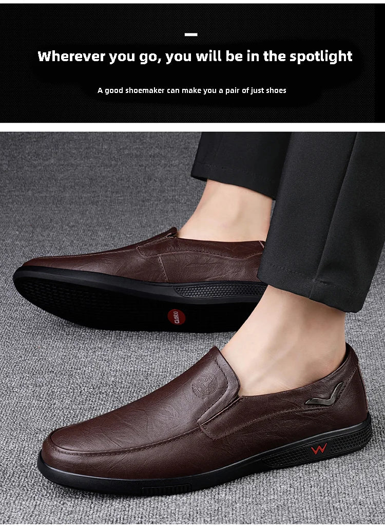 CLOHOO Zapatos casuales de negocios para hombres Calzado de cuero con parte inferior de goma de piel de vaca en capas hecho a mano para oficina y ocio